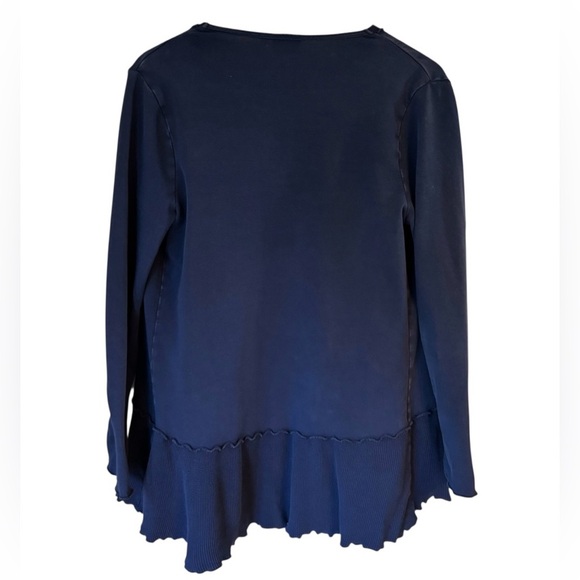 Prairie Cotton Navy Blue Cascade Open Long Sleeve Cardigan Sweater Sz Small - Picture 2 of 6